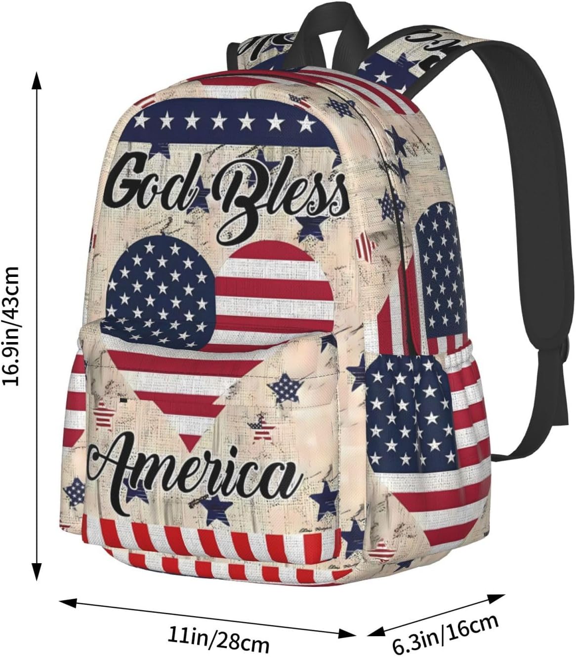 America American Flag God Bless Laptop Backpacks Double Shoulder Laptop Pack Bag Casual Back Pack Lightweight Daypack Bags With Side Pockets For Travel Hiking - Image 4