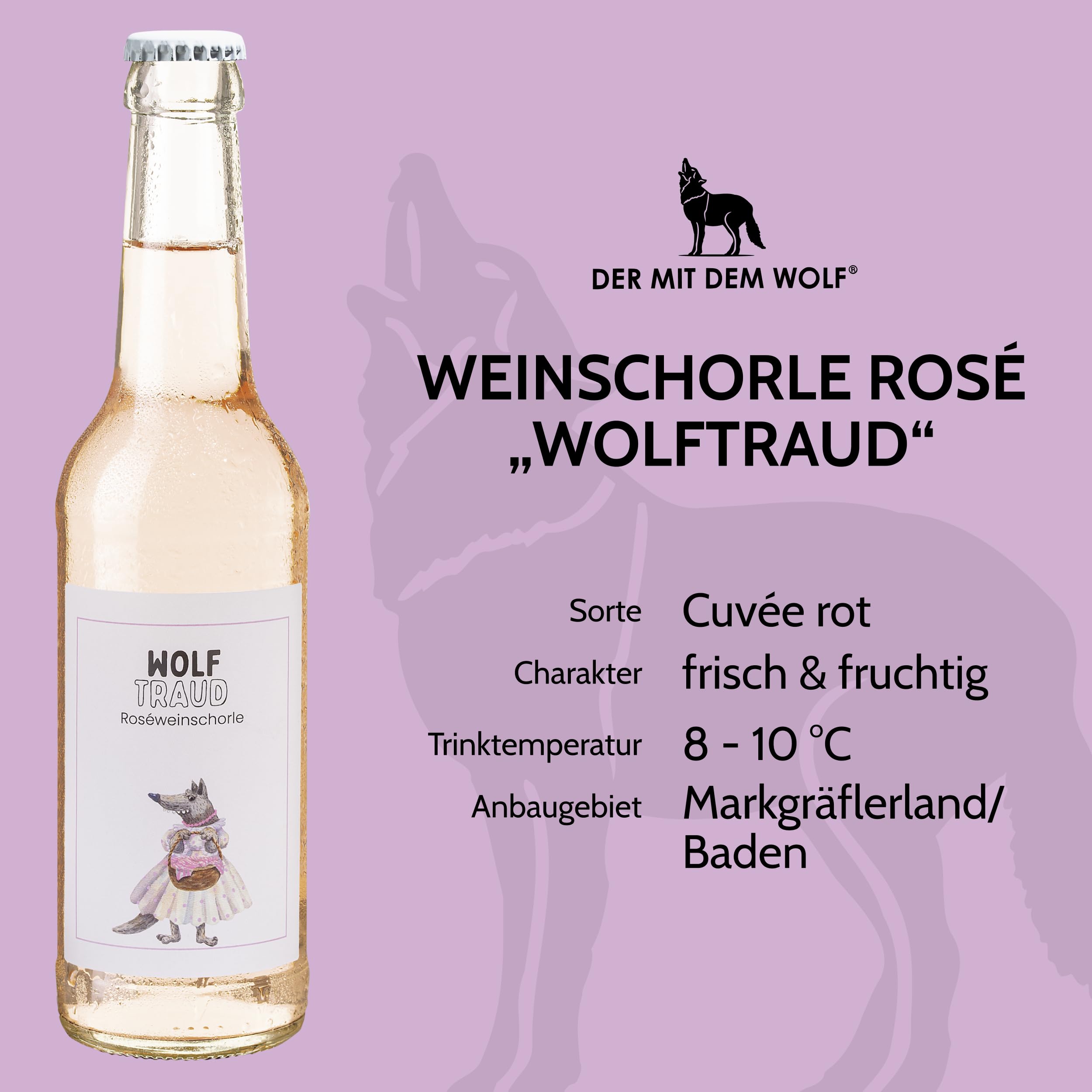 Wolfenweiler Weinschorlepaket - 6 x Weinschorle weiß Wolfgang & 6 x rosé Wolftraud, erfrischende Cuvées aus Baden (12 x 0,33l)