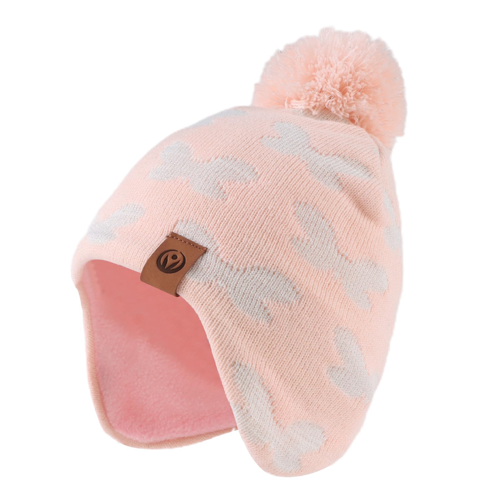 Pesaat Baby Hat Knitted Kids Beanie Toddler Boys Girls Winter Hats Fleece Lining Beanies with Pompom(Pink Hat, S)