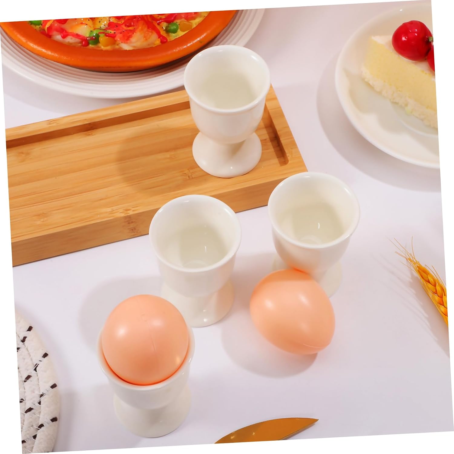 4pcs Ceramic Egg Cups Modern Boiled Egg Holders Stable Pottery Design for Breakfast for Kitchen and Dining Elegant White Finish