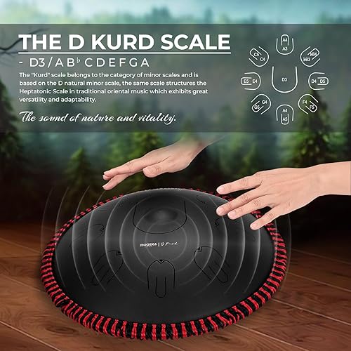 Vista 2 de Moozica Tambor de lengua de acero para mano, 14 pulgadas, 17 notas en re menor con diseño de octava sobretono, instrumento de percusión de tambor