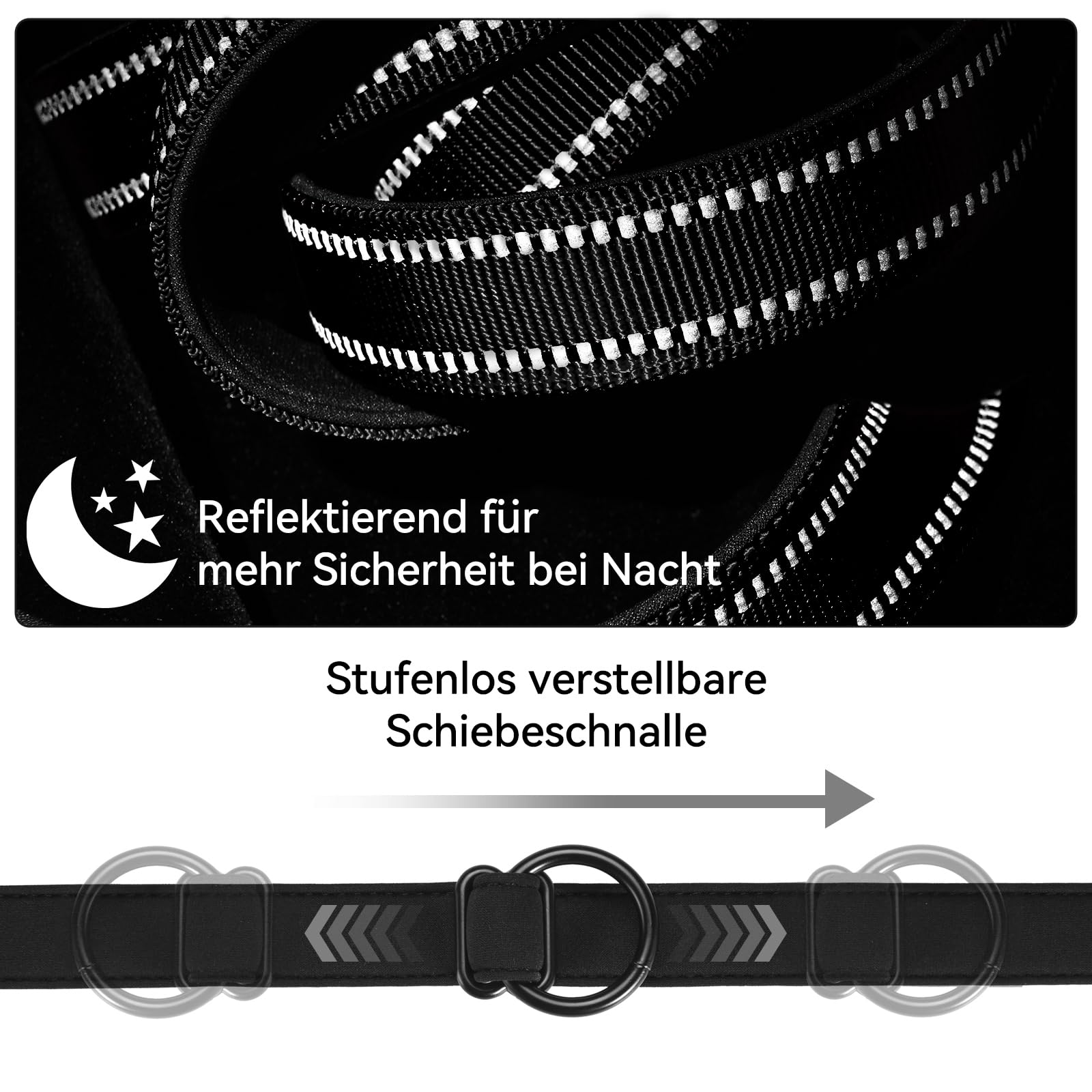 Lina Pet Hundeleine 3m x 2,5 cm, Verstellbare Doppelleine aus Nylon mit Aluminium-Karabiner, Führleine Reflektierend für große und mittelgroße Hunde