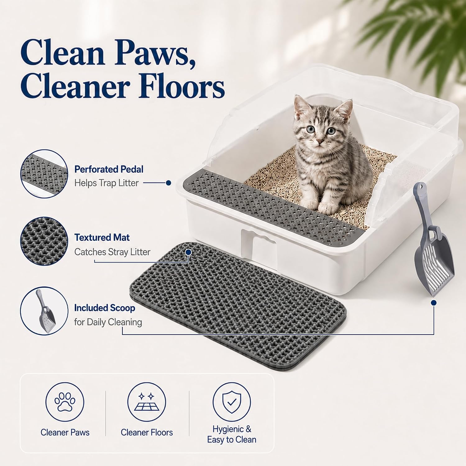 2 Pack Small Cat Litter Box with Mat & Scoop, Open Top High Sides image 4