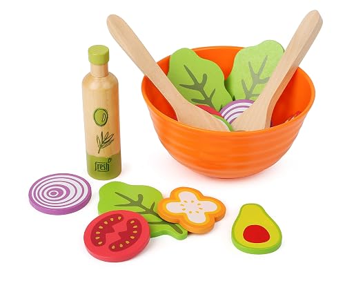 Small Foot Company 11476 Juego de ensaladas de Madera, Accesorios de Cocina para niños Vegetarianos