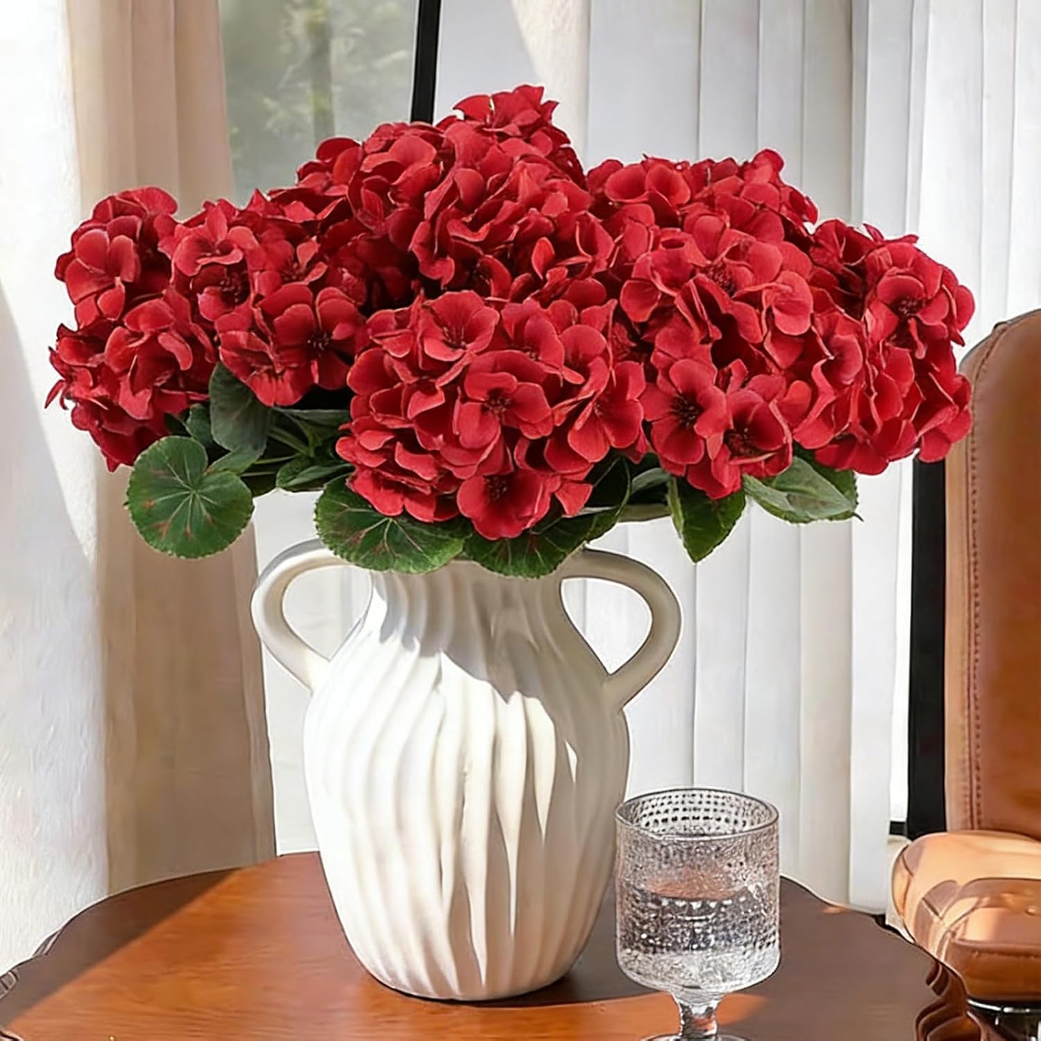 Outdoor Artificial Flowers Red 6 Bundles: Maintenance-Free, Near-Identical to Natural Counterparts, Long-Lasting Vivid Color Retention for Months, UV-Resistant
