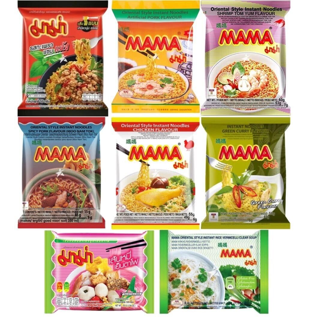 MAMA Thai Instant Noodles Ramen Vermicelli Assorted Flavours Tasting Bundle (12 Packs 6 Flavors) by Starry Mart