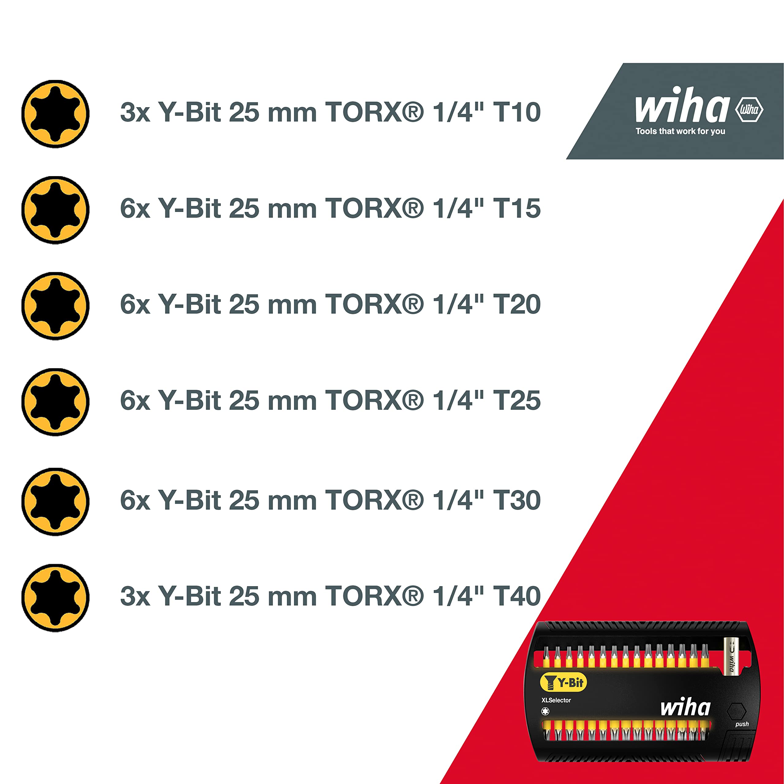 Wiha zestaw bitów XLSelector, bity Y 25 mm TORX®, 32 sztuki 1/4" C6,3 (41833)