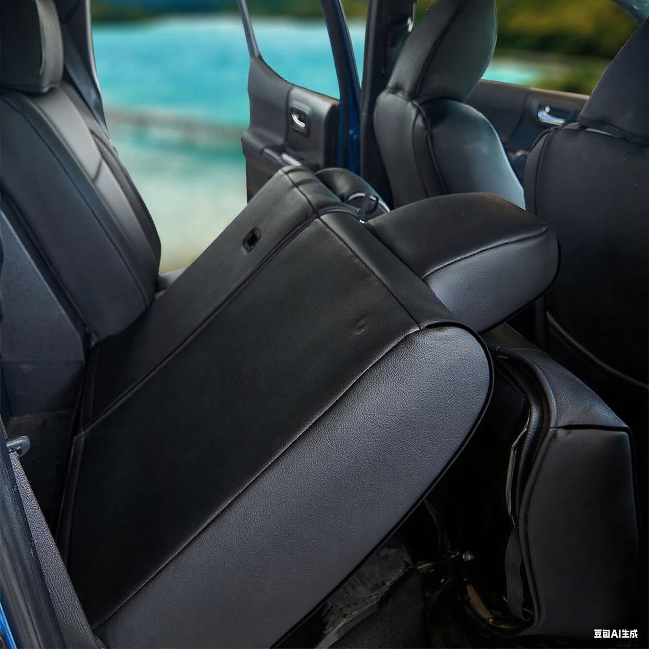 CocheFamilia Custom Fit Tacoma Car Seat Covers for Select Toyota Tacoma (Petrol) 2024 2025 2026 Double cab SR,SR5,TRD Sport,TRD Off-Road,Limited -Full Set,Leather(Black)