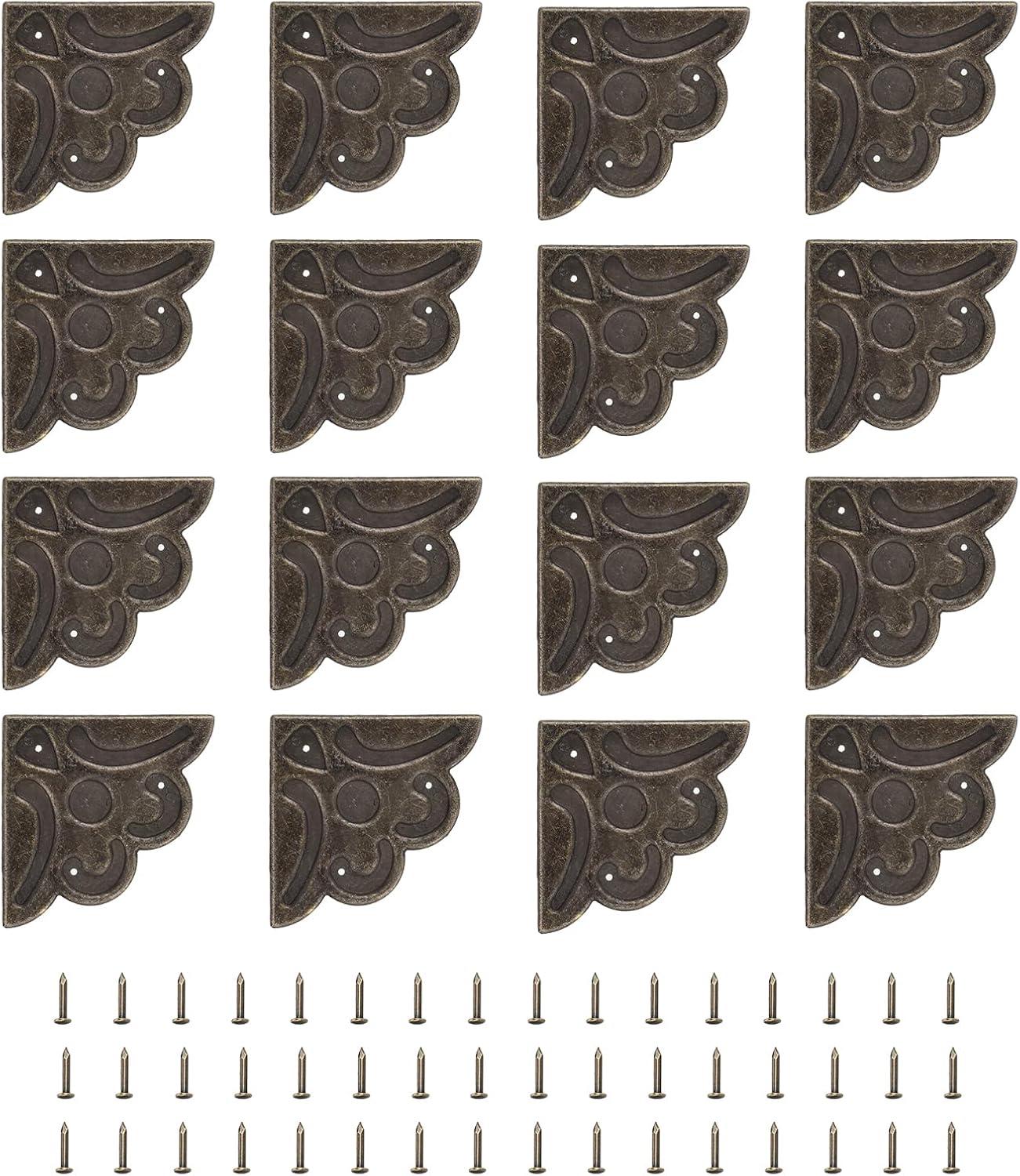 uxcell 8pcs Vintage Flat Corner Bracket 2.1"x2.1" Decorative Metal Desk Corner Protector with Screw for Box Cupboard Decorative Furniture Bronze
