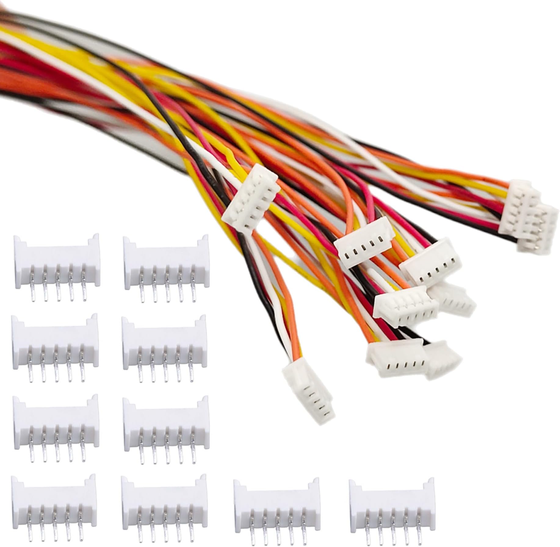 JST 1.25mm 2/3/4/5/6 Pin Micro Electrical Male Connector with UL1571-26AWG 20cm Wire Cable and 1.25mm Pitch Female Socket Connectors (5pin jst 1.25mm 10 Sets)
