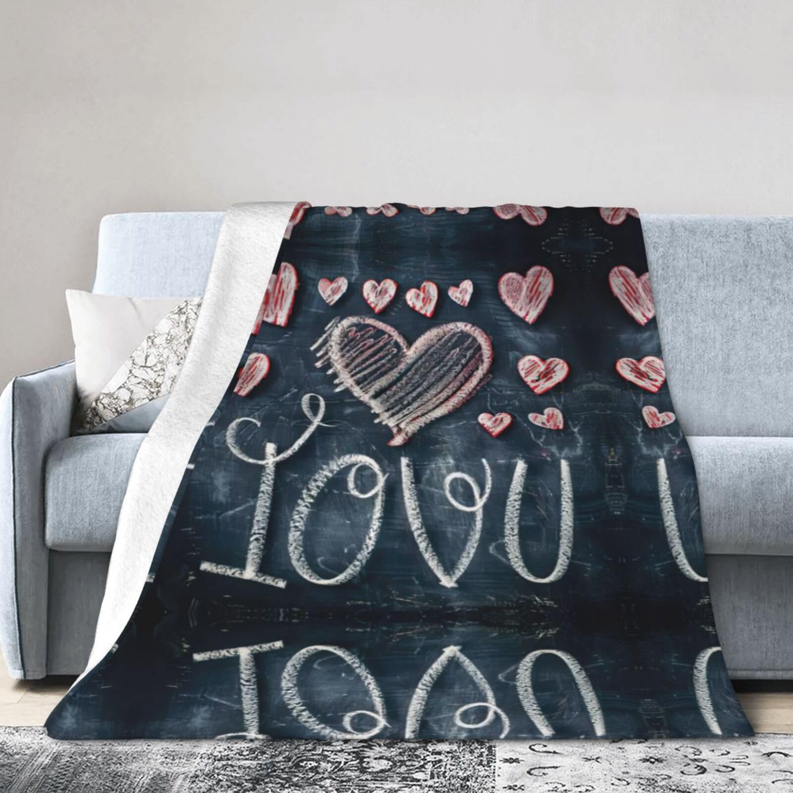 Couverture de voyage pour camping et canapé en flanelle imprimée I Love You
