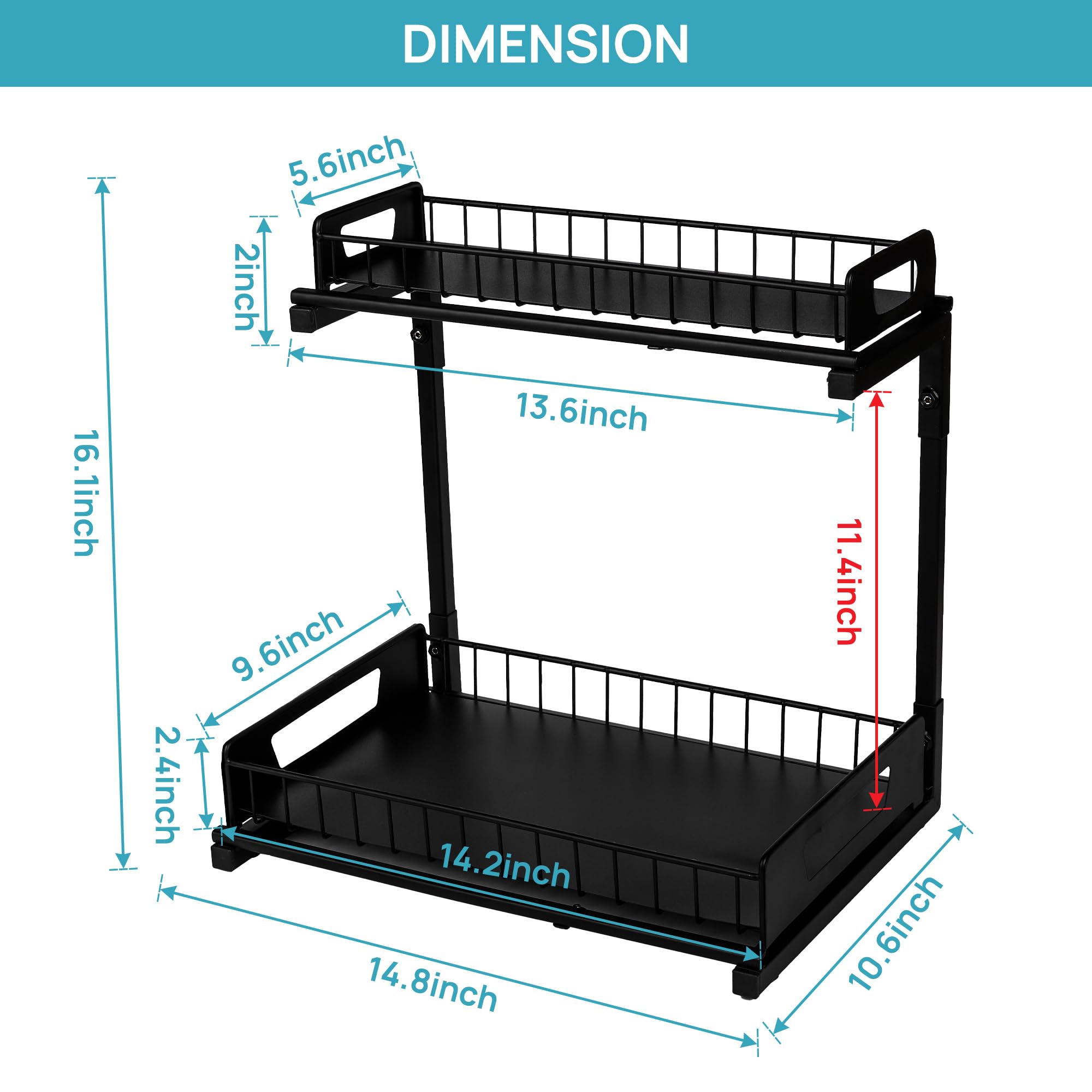 Vtopmart Under Sink Organizer, L-shaped Pull Out Bathroom Under Cabinet Organizer, 2-Tier Sliding Kitchen Under Sink Organizer and Storage, 11.4â€œ Height Shelf for Tall Bottles, Anti-falling Design