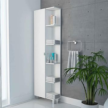 FM FURNITURE Los Angeles Linen Cabinet with 5 Open Shelves and 4 Inner Shelves, White