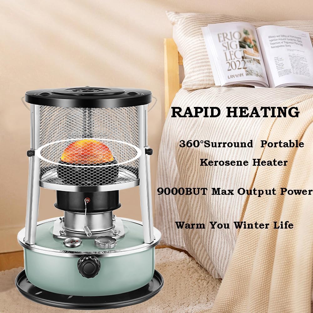 2 in 1 Kerosene Heater & Stove with Handle, Heater for Camping, Hunting, Cooking, Home, Garage, and Emergency Preparedness - Aquamarine