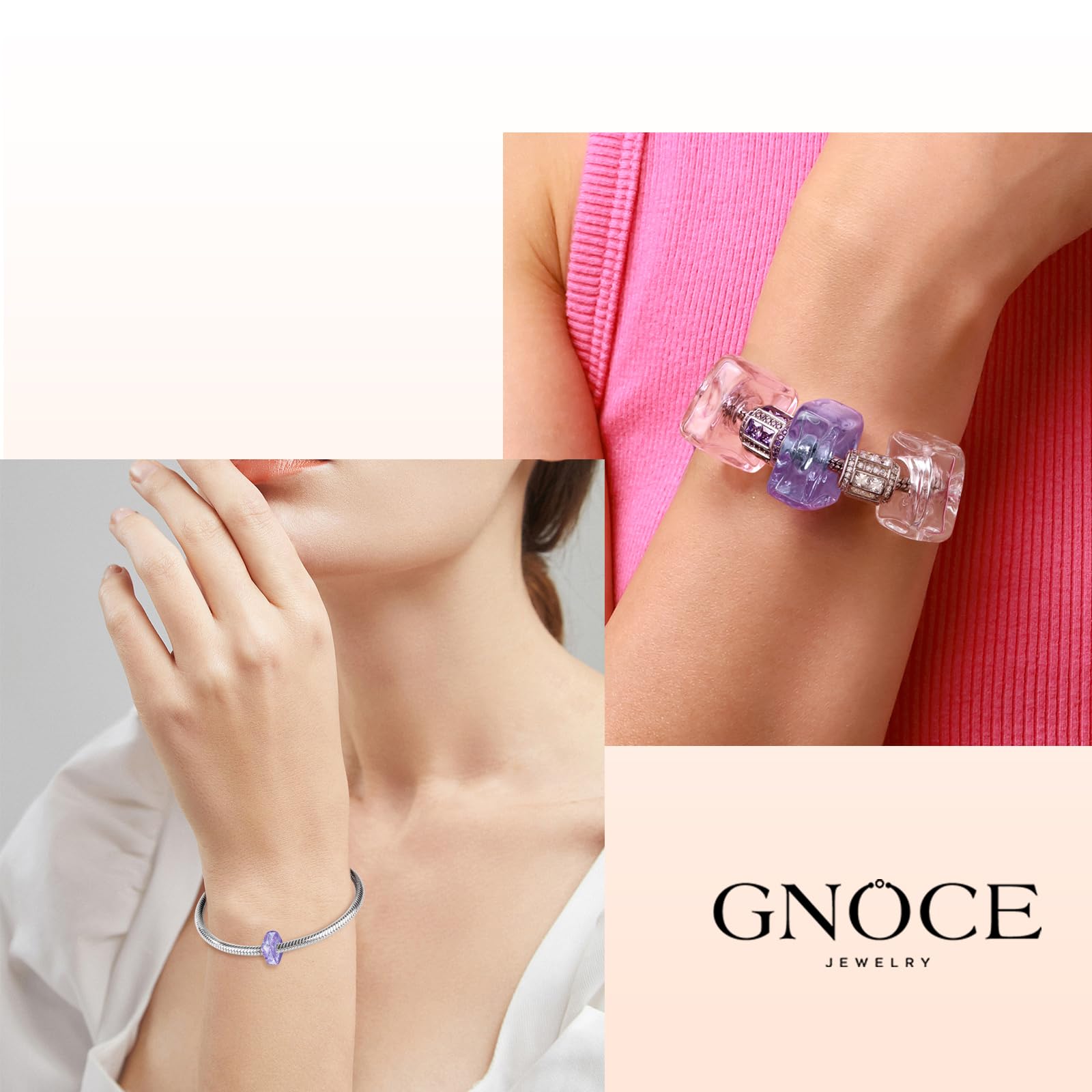 GNOCE Luce Viola oli Essenziali Profumo Diffusore Charm Quadrato, Charms di Vetro di Murano per Donne Ragazze Moglie Figlia, San Valentino, Regalo di Gioielli per la Festa Della Mamma