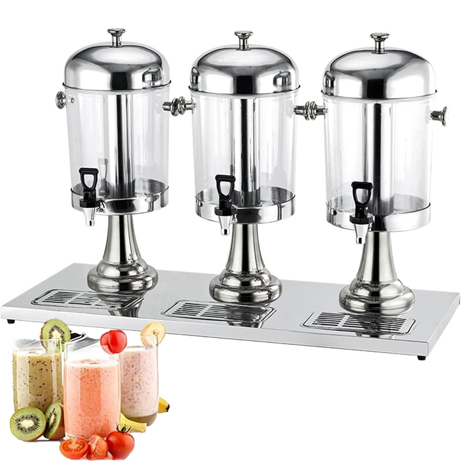 Dispensador comercial de bebidas con núcleo de hielo central y bandejas de goteo, acero inoxidable para fiestas y bebidas frías