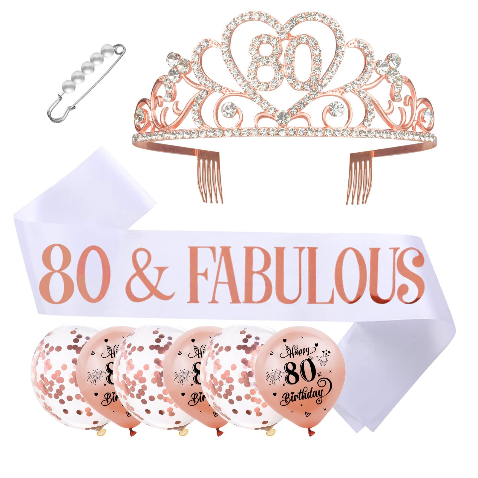 SKJIAYEE 80th Birthday Tiara and Sash Kit - "80 & FABULOUS" Birthday Sashes and Birthday Rhinestone Crown Gifts for Women
