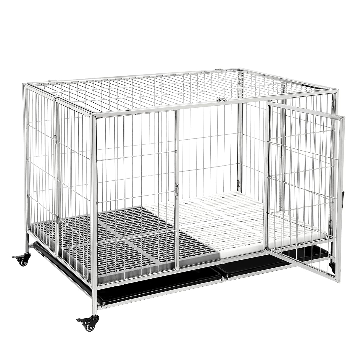 Buy LEMONDA 48” Foldable Stainless Steel Dog Cage Large Dog Kennel
