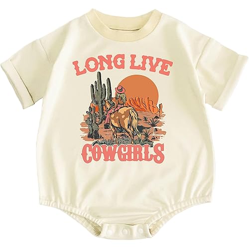 Baby Girl Western Bubble Romper Western Girls Live Letter Print One-Piece Vintage Bodysuit Jumpsuit