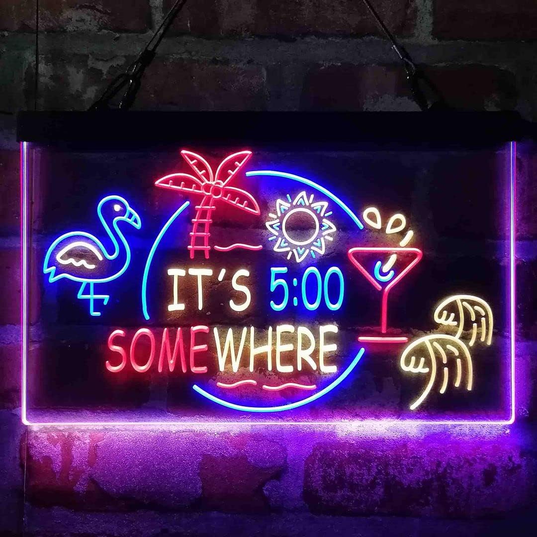 ADVPRO It's 5 pm Somewhere Bar Beer Cocktails Tri-color Led Neon Sign Red & Blue & Yellow 23.6 x 17.1 Inches st9s64-i2090-rby