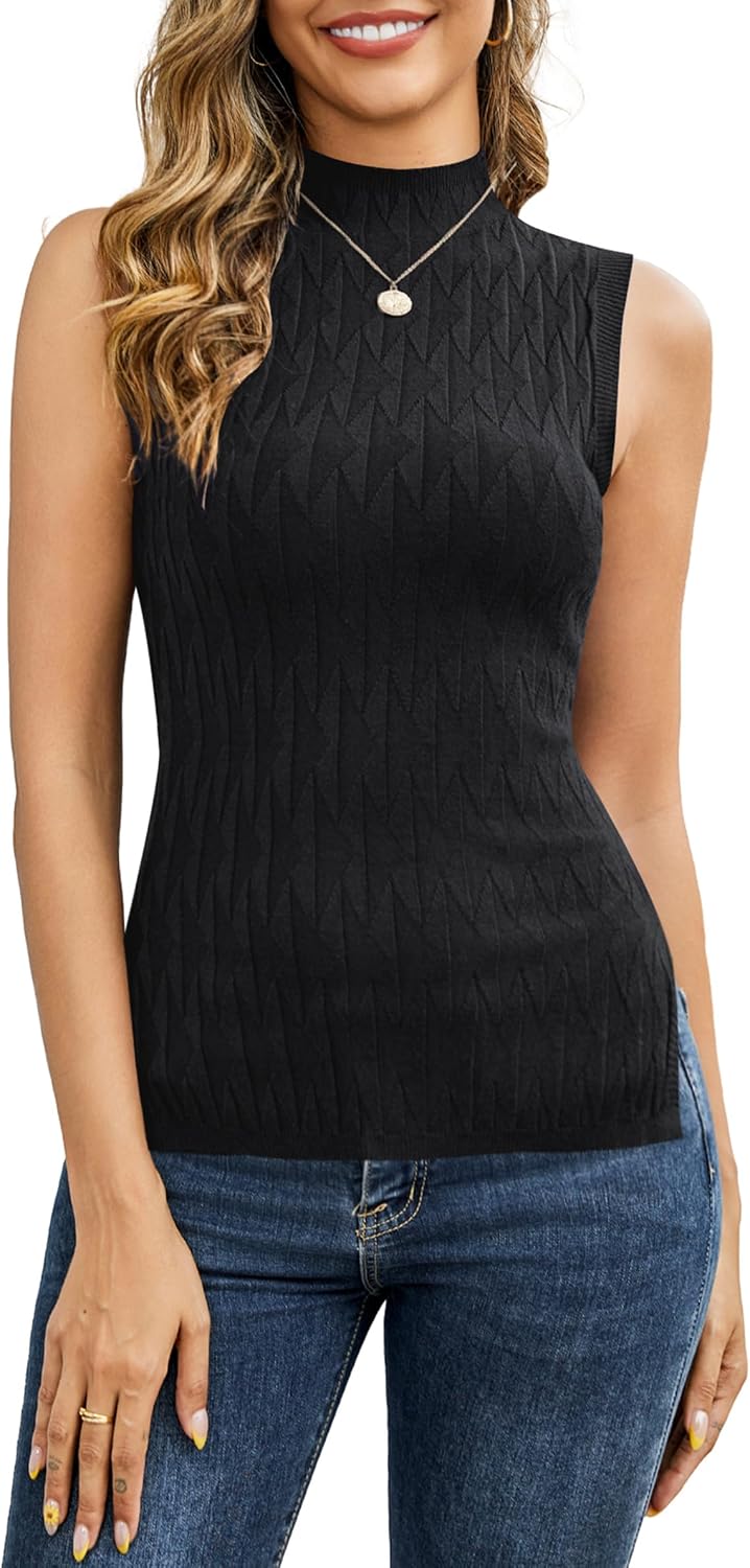 Totatuit Sleeveless Turtleneck Tops for Women Mock Turtle Neck Sweater Vest Casual Knit Pullover Tank Top 2025 Trendy Clothes