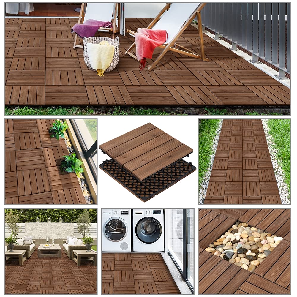 Yaheetech Set de 27 Baldosas de Abeto 30x30 cm para 2,6 m² 5 láminas de Suelo de Madera Piso Antideslizantes Terraza Piscina Jardín Patio Balcón Baño Marrón — view 8