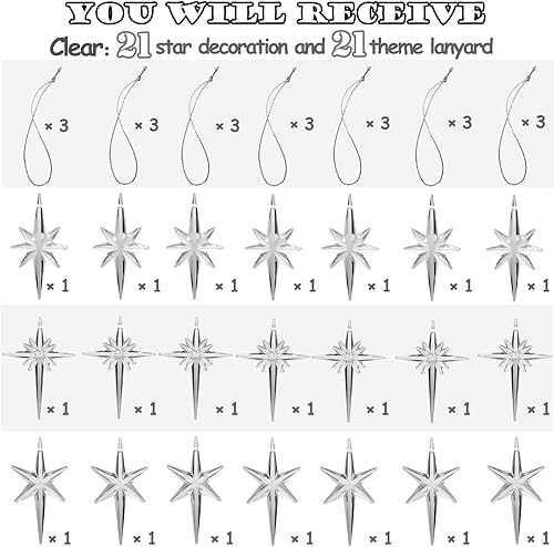 Miniatura 2 de Paquete de 21 adornos de estrella para árbol de Navidad de cerámica de repuesto, plástico blanco transparente, estrellas modernas, accesorios de