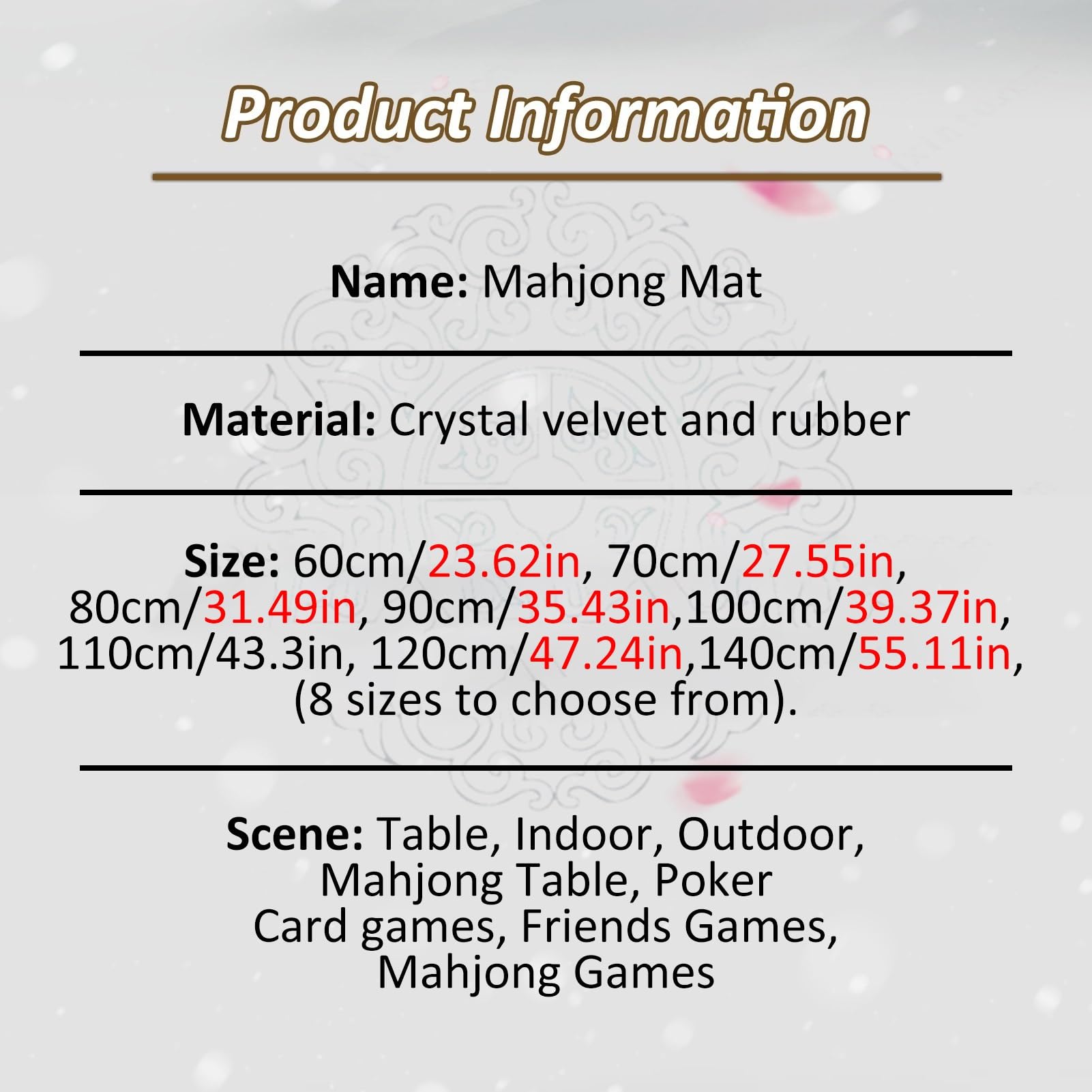 Kwadratowa mata mahjong z gumowym spodem, gruby antypoślizgowy obrus, mata stołowa do mahjong, paigow, pokera, gier karcianych i planszowych (140 cm)