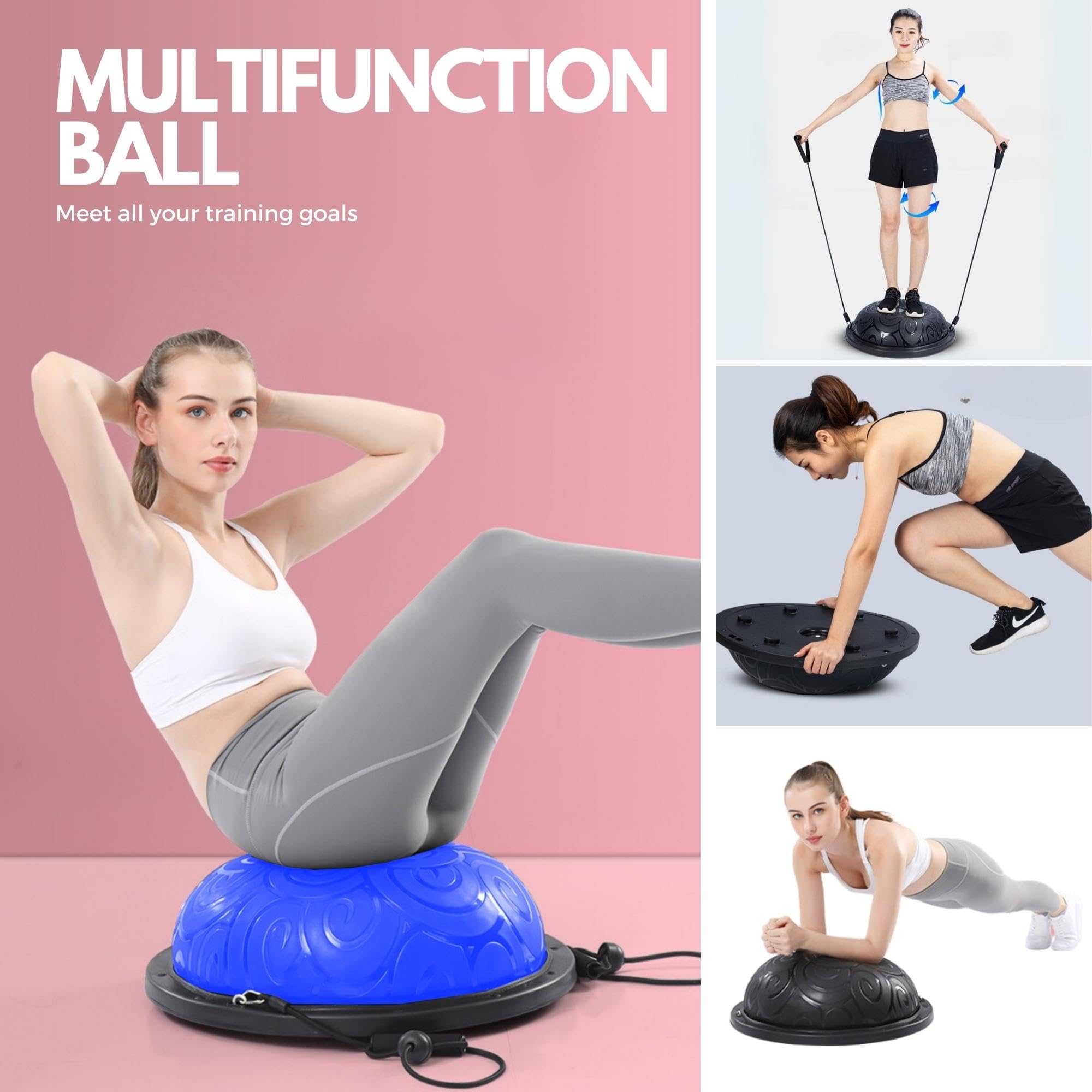 MAGIC SELECT Palla da Allenamento per l'Equilibrio. Palla Antiscivolo per Fitness, Yoga, Pilates, Allenamento della Forza con Fasce di Resistenza. Pallone Semisfera per lo Sport in Casa.