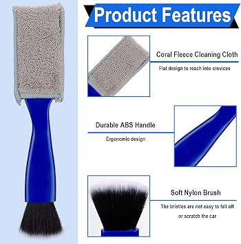 BFXM Double Head Brush for Car Clean, 2 in 1 Car Detailing Brush | Double Ended Portable Dust Brush with 2 Cleaning Cloth, Universal Dust Removal Brush for Air Conditioner Outlets