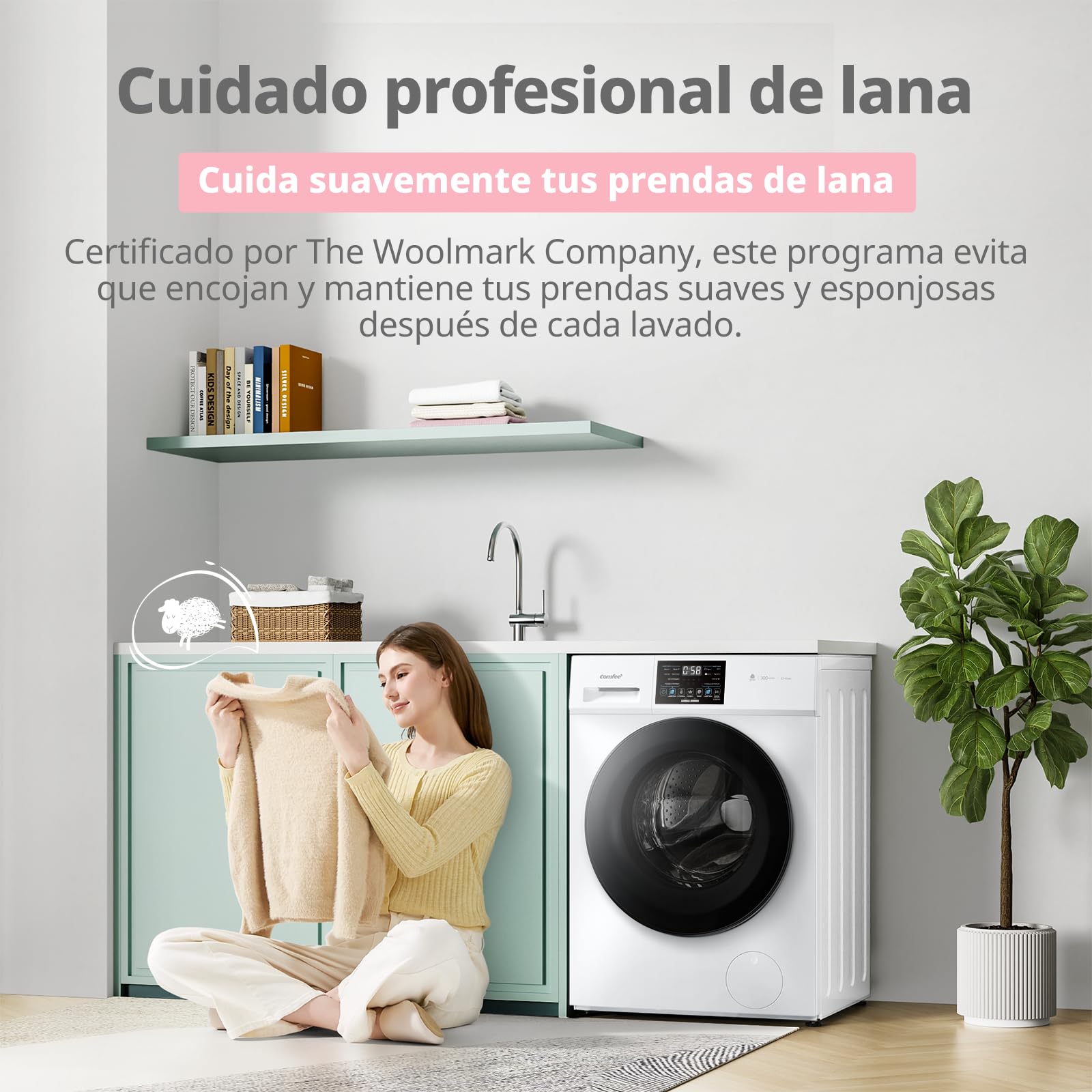 COMFEE' CFP03EW100W-HL Lavadora 10 kg de carga, Clase A -10%, Cuidado con vapor, Motor BLDC, Aprobada por Woolmark, Panel táctil, blanco — view 6