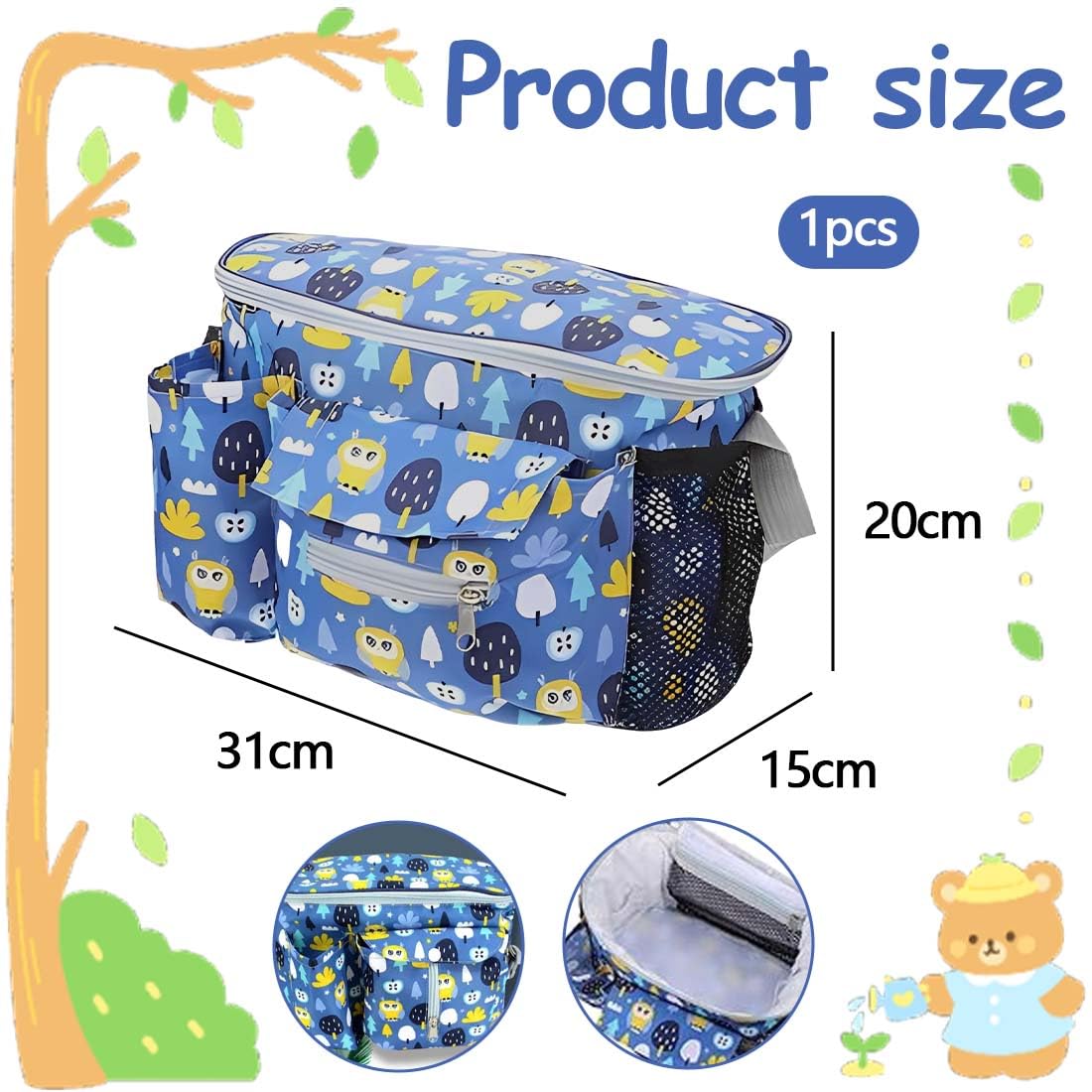 Organizador universal para cochecito de bebé - Organizador grande para cochecito de bebé - Bolso multifuncional para cambiar pañales - Práctico bolso para cochecito.