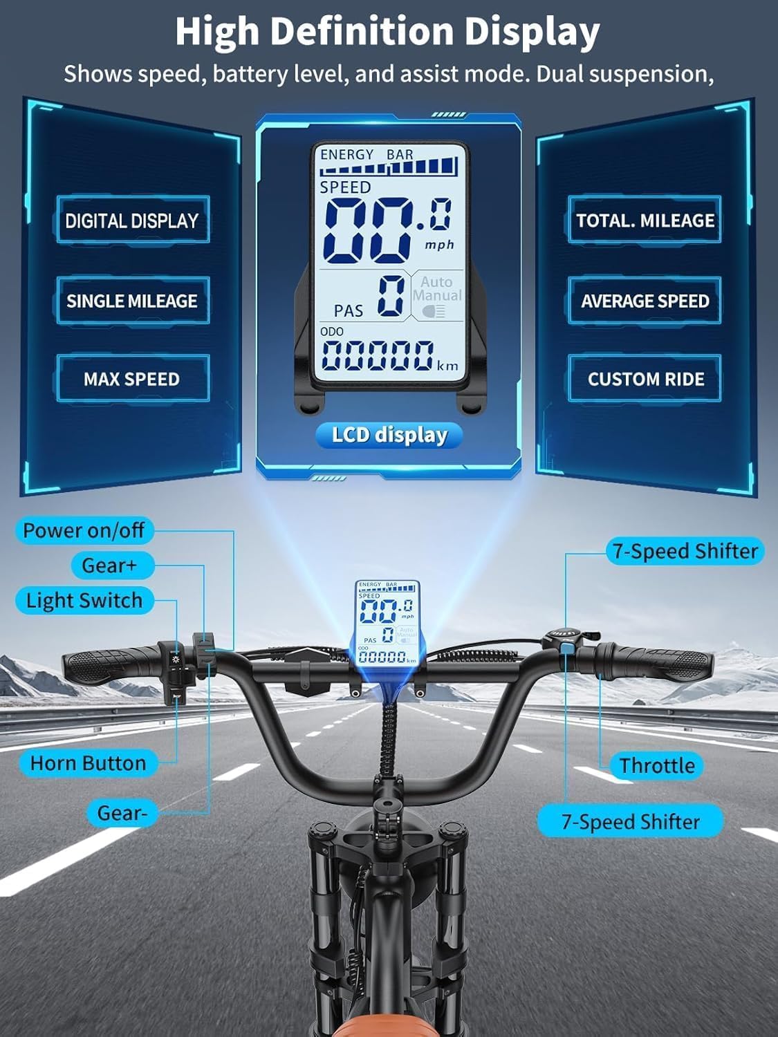 Electric Bike for Adults, 750W Peak Motor 28 MPH 50Miles, Fat Tire Ebike with 48V Removable Battery 20"x4.0" ebikes for Adults Hydraulic Suspension and 7-Speed, All-Terrain Unisex ebikes