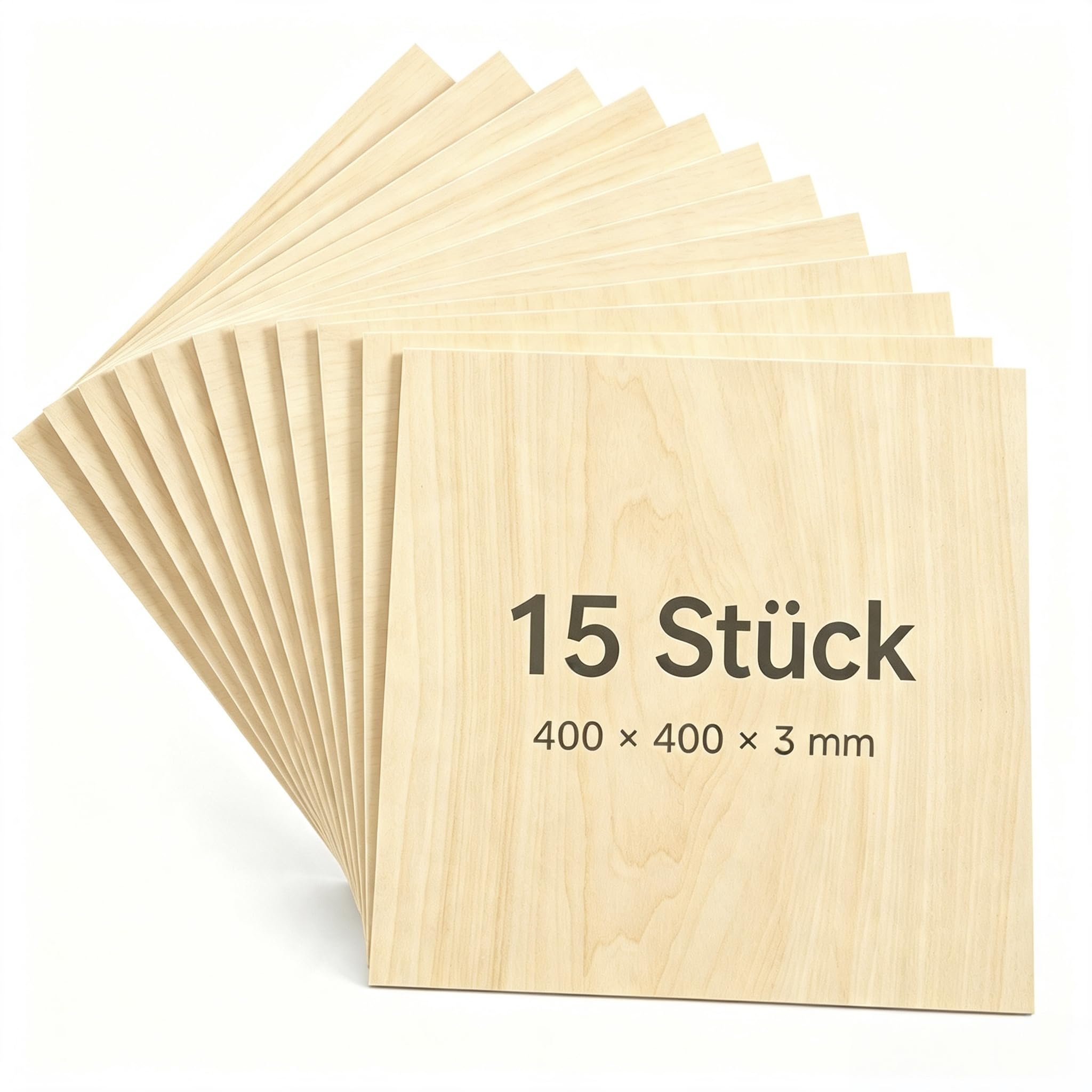 15 fogli di compensato di tiglio da 0,3 cm x 39,9 cm x 39,9 cm, per artigianato, taglio laser, incisione, bruciatura del legno, fogli di compensato di legno di spigola, 400 x 400 x 3 mm