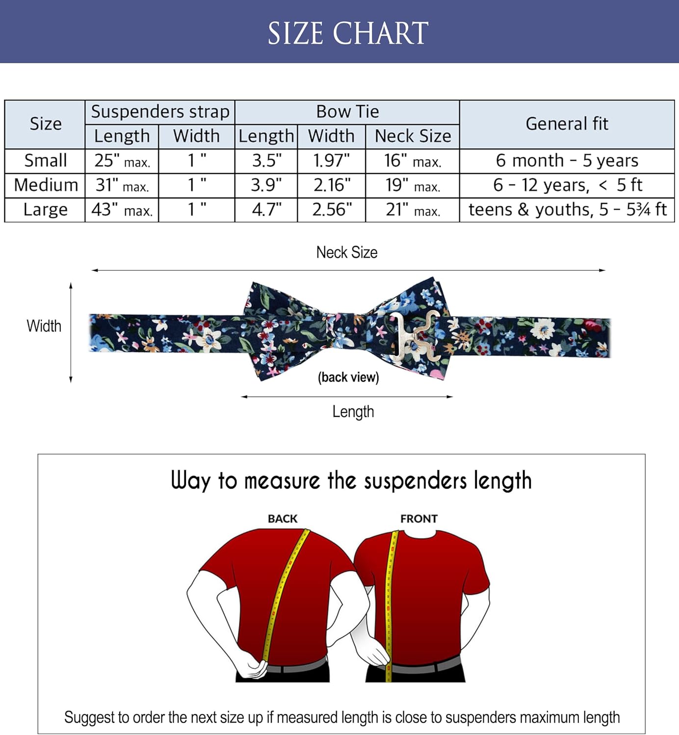 BELLUNO Boys' Floral Suspenders and Bow Tie Set, Pre-Tied Cotton Bowtie for Kids from Toddlers to Teens - Image 3