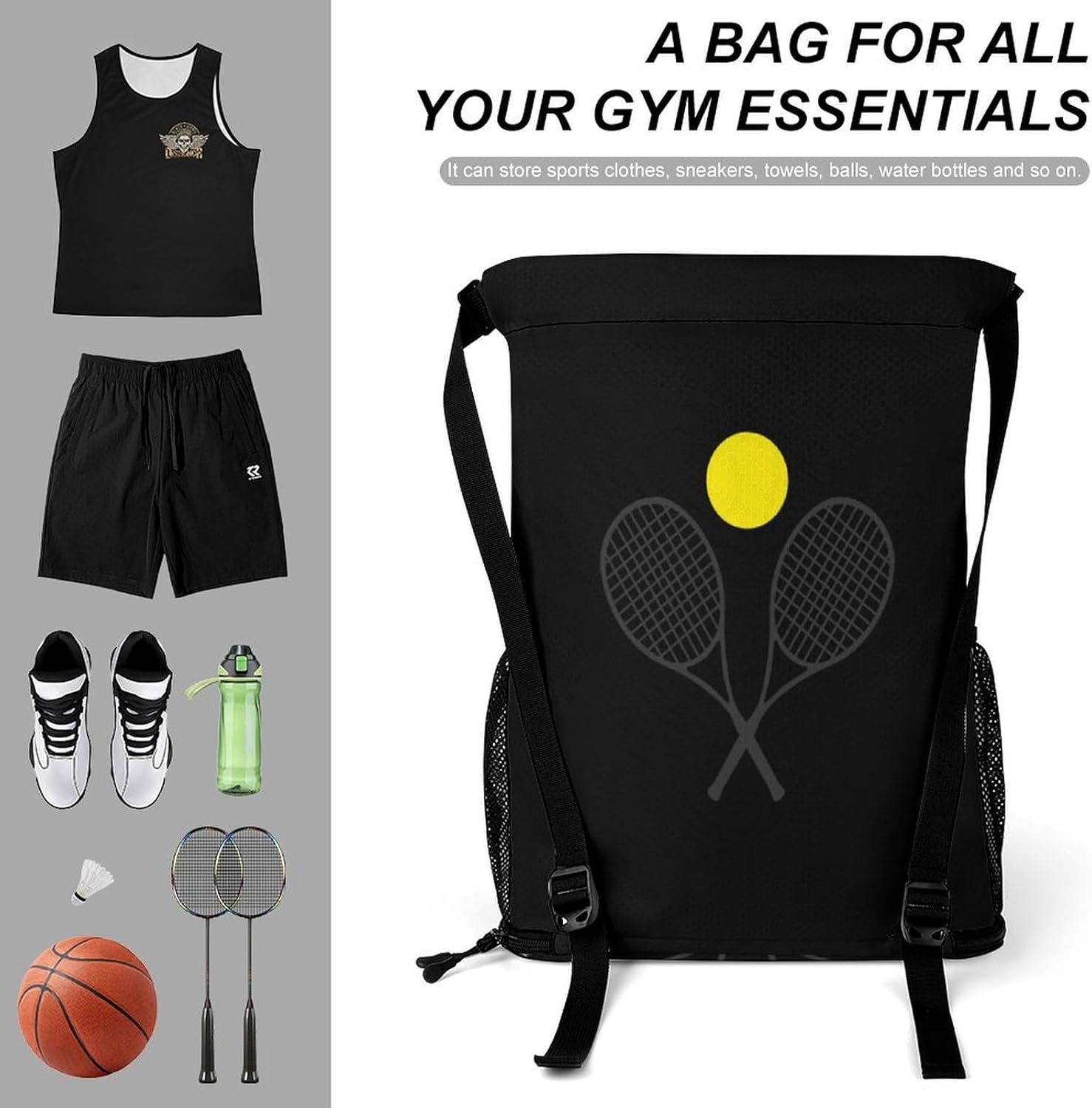 Tennis Racket Ball Gym Bag Workout Gym Backpack with Shoe Compartment Sports Bags for Women Men