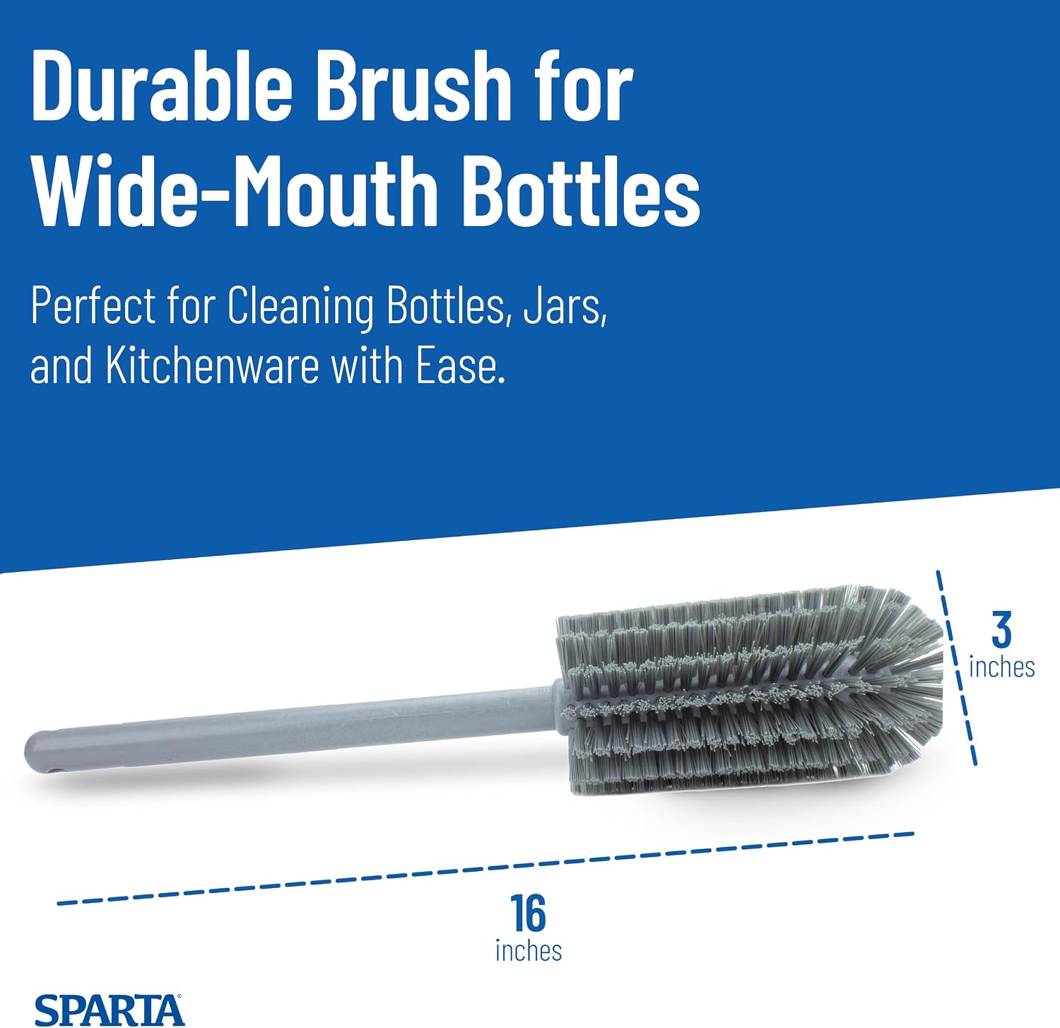 SPARTA Scrub Brush Bottle Brush, Dishwasher Safe Brush with Hanging Hole for Cleaning, Plastic, 16 Inches, Gray