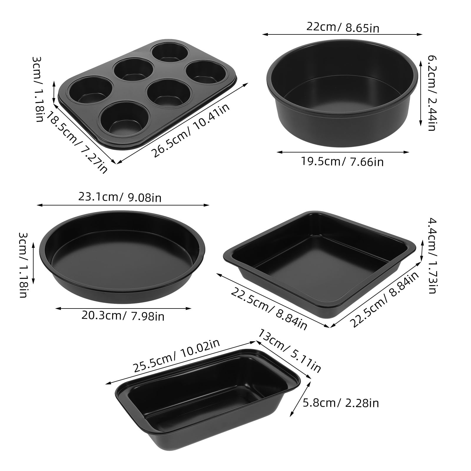 Lurrose Ensemble 5 Pièces Moules à Pâtisserie Antiadhésifs pour Four Comprenant Moule à Muffins Plaque à Pizza et Accessoires Cuisine Polyvalents