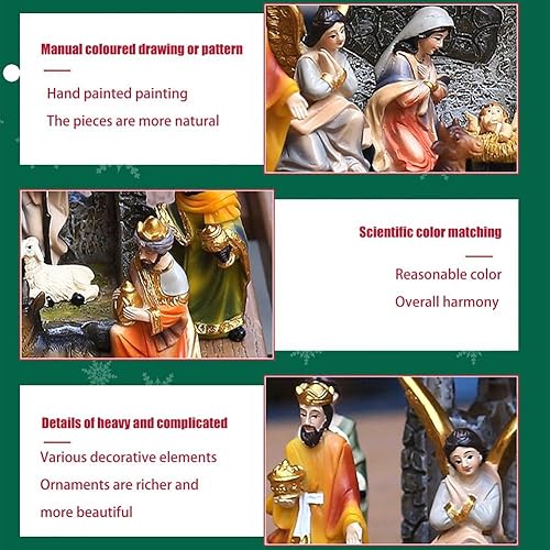 Miniatura 6 de MOOCOCO Conjunto de Figuras de Belén Navideño, Figura de Jesús en el Pesebre, Estatua de Resina Hecha a Mano, Familia Sagrada, 12 Piezas