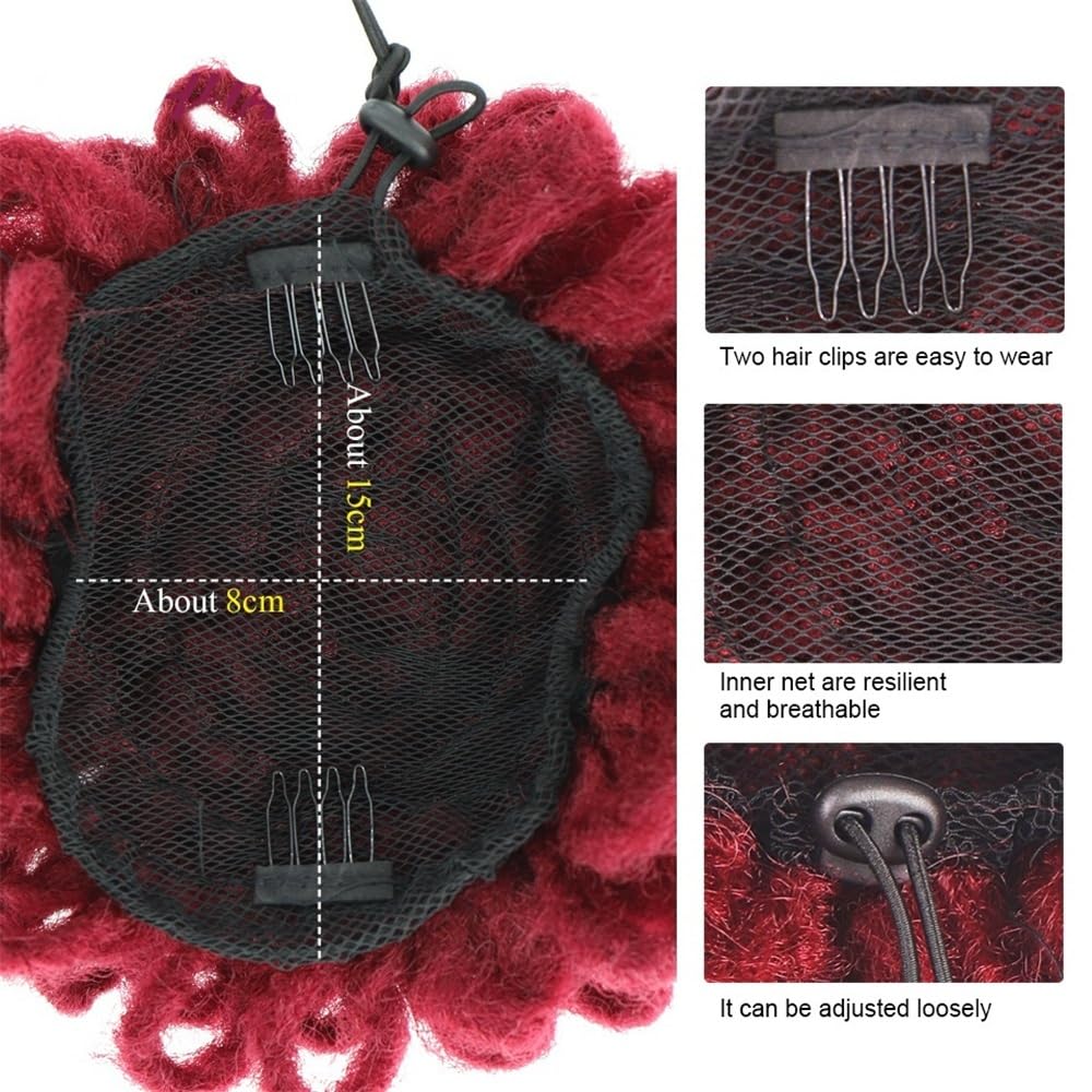 Panino per capelli disordinato Chignon con dreadlock, afro, chignon con coulisse, coda di cavallo, finti nu locs, extension for capelli Parrucchino a coda di cavallo per l'uso quotidiano(1B-30)