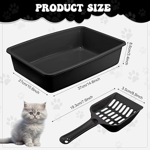Miniatura 2 de Caja de arena abierta para gatos, bandeja de arena para gatos con 10 cucharas, bandeja de arena mediana de plástico, caja de arena antiadherente