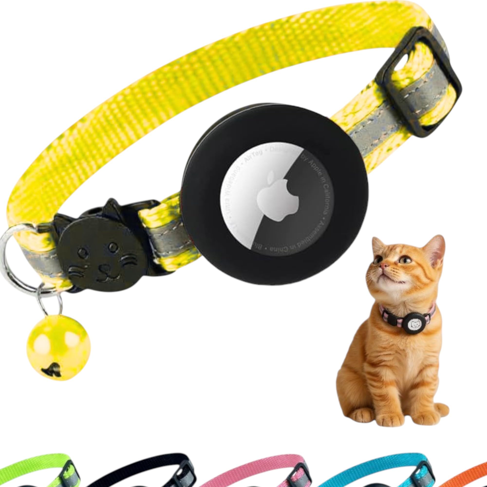 AirTag Cat Collar Airtag Holder for Cats – Breakaway Reflective Nylon Kitten Collar with Bell, Adjustable 1cm Cat Collar for Tracking, Safety & Small