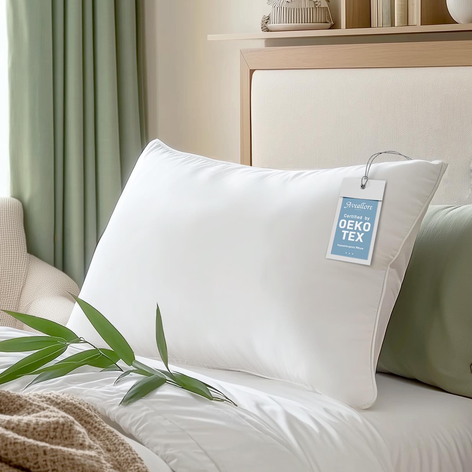 Hypoallergenic Bamboo Viscose Soft Pillow with Down Alternative Filling, Standard/Queen Size, Breathable Luxury Hotel Quality for All Sleeper, Oeko-Tex Certified, Machine Washable