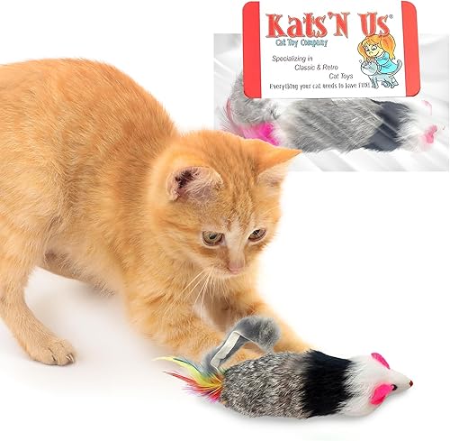 Miniatura 5 de Kats'N Us Juguete de ratón de piel de conejo real de 12 pulgadas, sonajero interactivo de mapache Dat Darn, diseño suave y realista para caza en