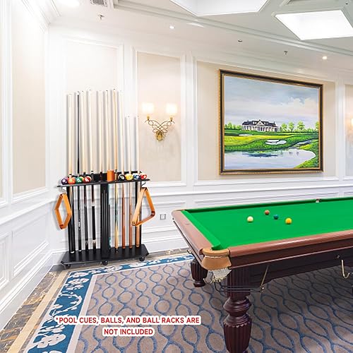 Miniatura 6 de GSE Games & Sports Expert Estantes para tacos de billar con soporte de suelo estilo esquinero con contadores de puntuación, contiene tacos de