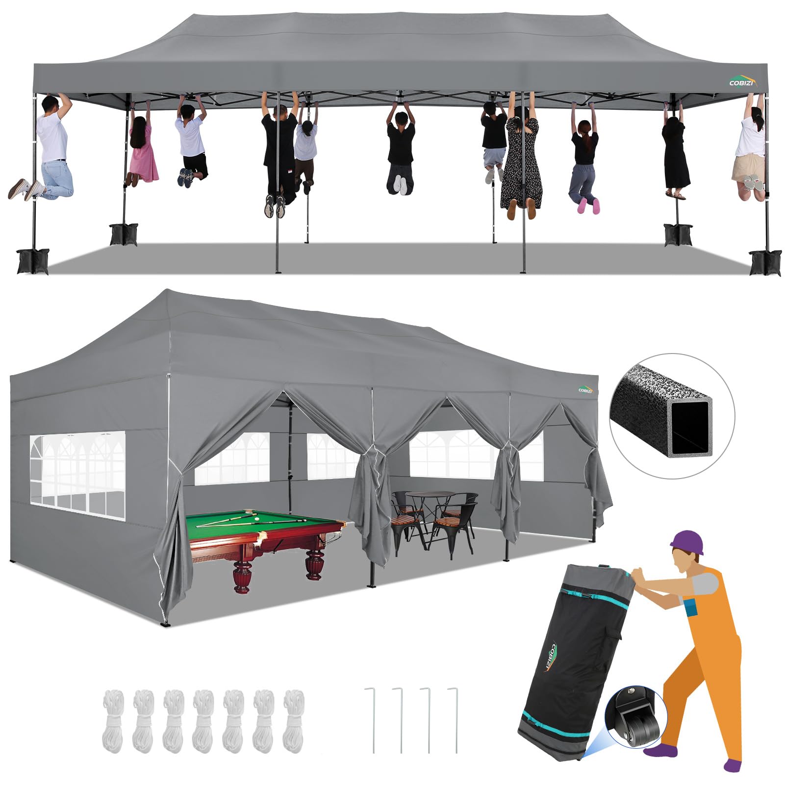 COBIZI 10x30 Heavy Duty Pop up Canopy Tent with Sidewalls Commercial Canopy