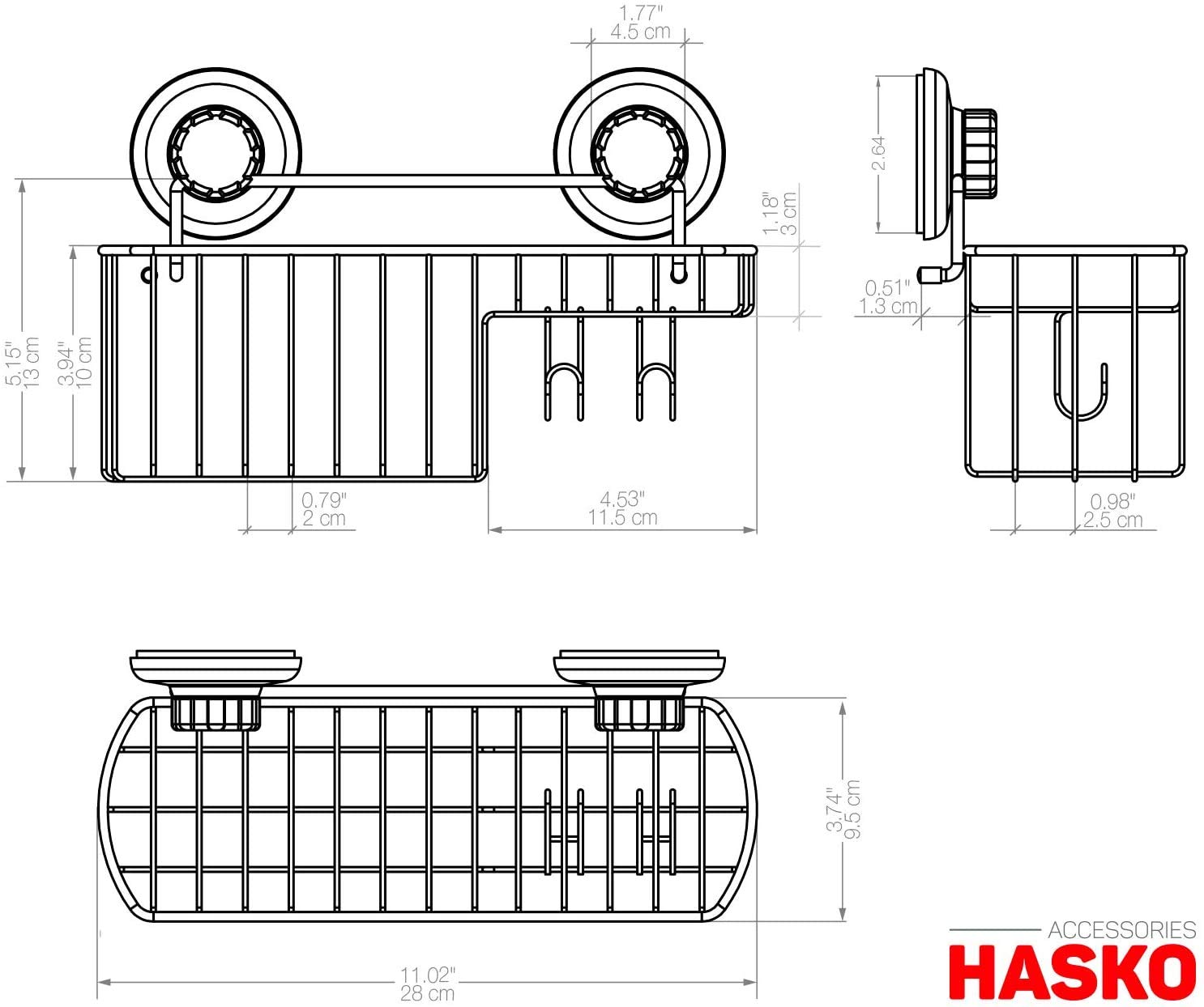 HASKO accessories Estante de ducha con ventosa, estante de baño montado en la pared con ganchos, cesta de ducha con ventosa, estante de ducha para baño, organizador de ducha con ventosa, acero