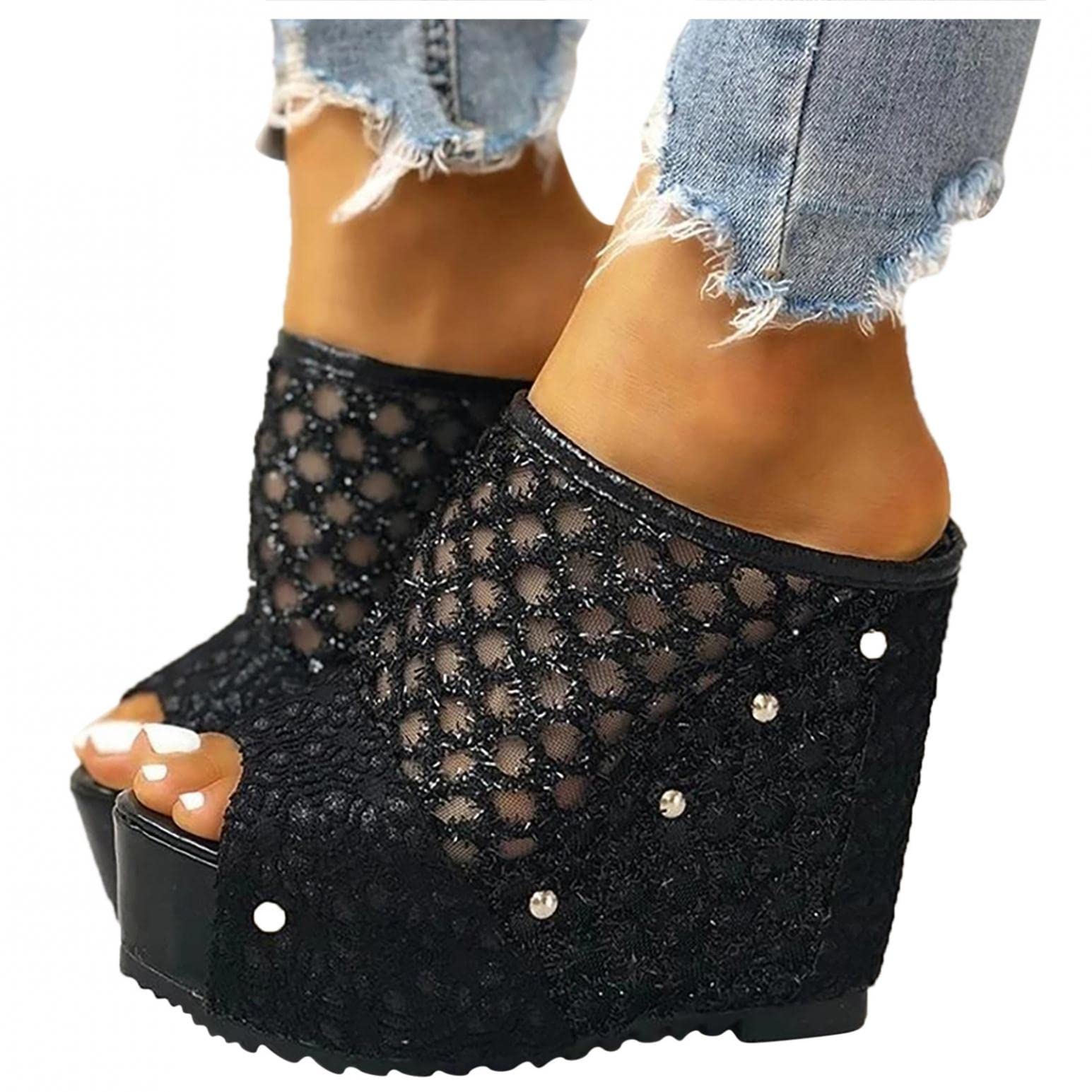 Amazon.com: Wedge Platform Slippers, MLtuutou Wedge Mules for Women  Platform Slide Sandals Peep Toe, High Wedge Comfy Open Toe Summer Beach  Slip on Slide Sandals Slippers : Clothing, Shoes u0026 Jewelry