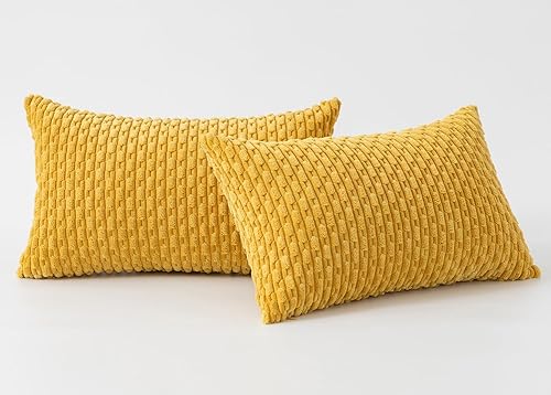 Vista 354 de Kevin Textile - Juego de 2 fundas decorativas para cojines, de pana y con moderno estilo campestre bohemio a rayas para decorar hogar, sofá, cama