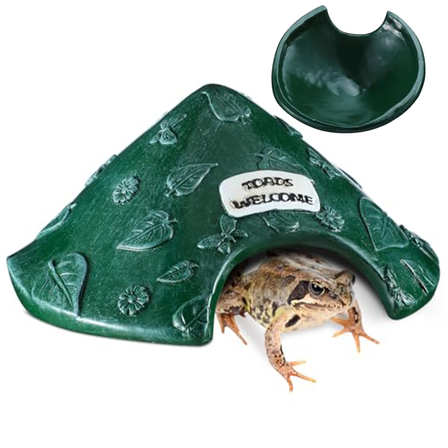 Toad House, 20cm/7.9inch Resin Frog House for Outside Garden, Reptile Cave for Aquarium Toad Frog Turtle Lizard Spider (Green)